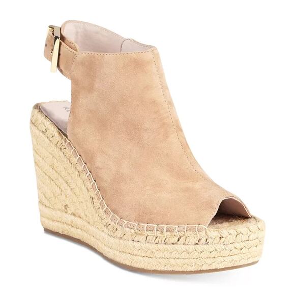 Kenneth Cole New York Women's Olivia Espadrille Peep-Toe Wedges Size 7.5 Almond - Picture 1 of 5